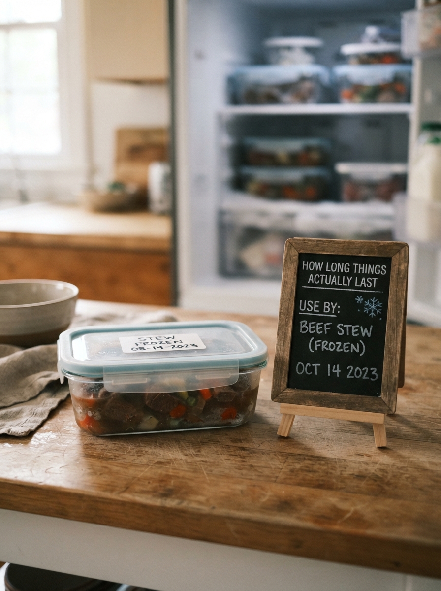 Freezer Meal Prep: 15 Recipes to Stock Your Freezer 7 Freezer Meal Prep: 15 Recipes to Stock Your Freezer Small chalkboard with a use-by date next to a labeled freezer container