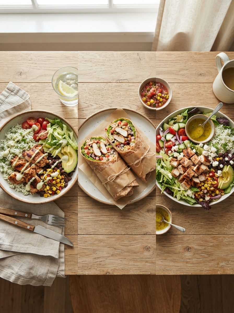 How to Meal Prep Without Getting Bored of Eating the Same Thing 5 How to Meal Prep Without Getting Bored of Eating the Same Thing The same chicken and rice styled three ways as a bowl, wrap, and salad