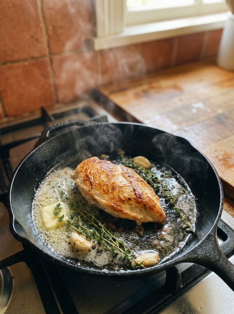 How to Cook Chicken Breast So It's Never Dry Again: Every Method Compared 4 How to Cook Chicken Breast So It's Never Dry Again: Every Method Compared Golden brown chicken breast searing in a cast-iron skillet with butter and herbs