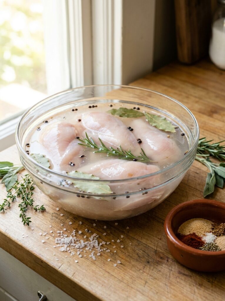How to Cook Chicken Breast So It's Never Dry Again: Every Method Compared 10 How to Cook Chicken Breast So It's Never Dry Again: Every Method Compared Raw chicken breasts submerged in a clear brine in a glass bowl with herbs and salt nearby