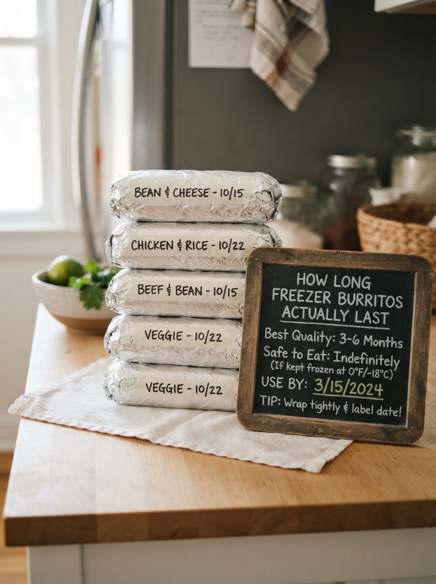 Make-Ahead Freezer Breakfast Burritos 9 Make-Ahead Freezer Breakfast Burritos Chalkboard with a use-by date propped against wrapped burritos