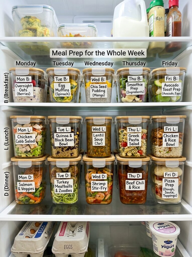 High-Protein Breakfast Ideas for Meal Prep 14 High-Protein Breakfast Ideas for Meal Prep Fridge shelf organized with labeled breakfast containers