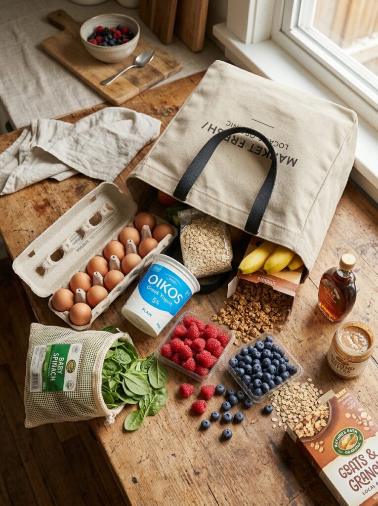 High-Protein Breakfast Ideas for Meal Prep 12 High-Protein Breakfast Ideas for Meal Prep Grocery bag spilling breakfast ingredients onto a counter