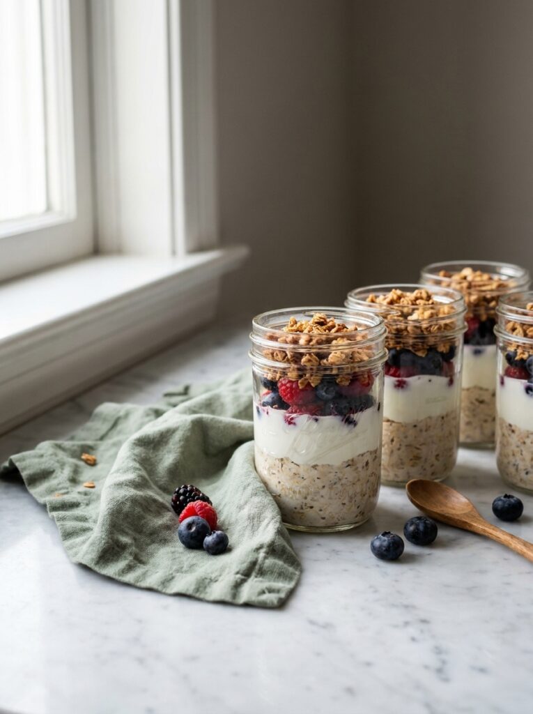 High-Protein Breakfast Ideas for Meal Prep 5 High-Protein Breakfast Ideas for Meal Prep Mason jars layered with overnight oats and yogurt parfait