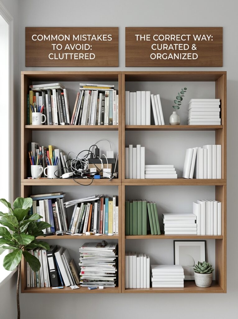 Open Shelving Kitchen Ideas: A Complete Styling and Installation Guide 20 Open Shelving Kitchen Ideas: A Complete Styling and Installation Guide Comparison of an overcrowded cluttered shelf next to a clean curated one