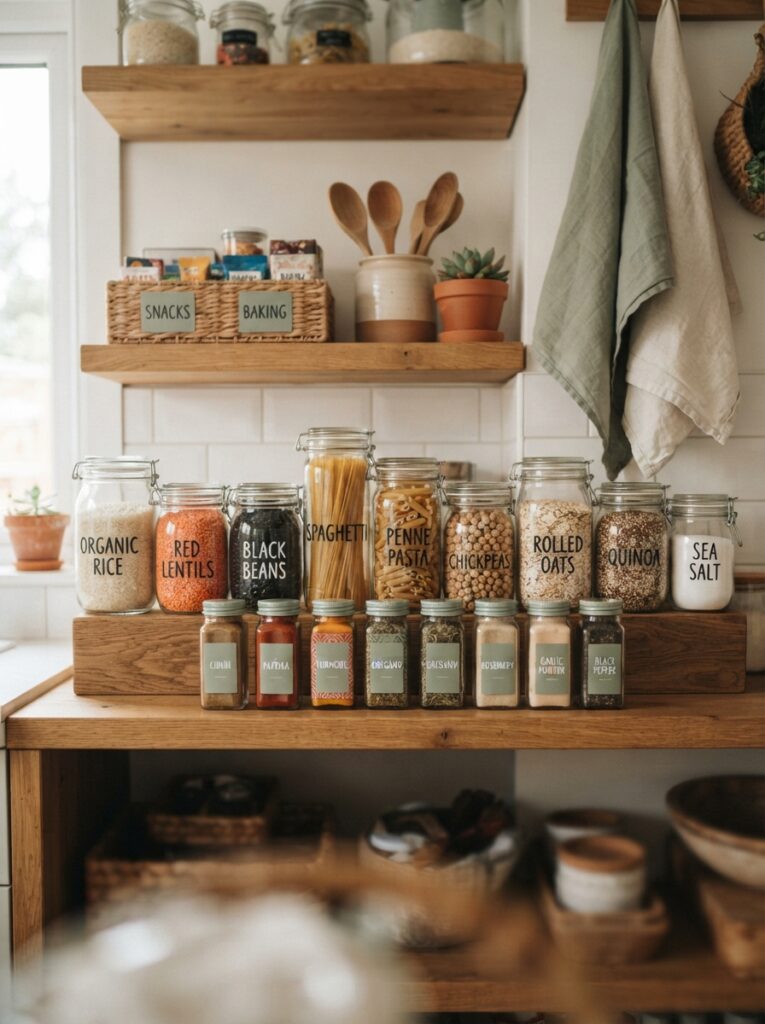 15 Cooking Tips for Busy Families to Save Time, Eat Healthier, and Stress Less 6 15 Cooking Tips for Busy Families to Save Time, Eat Healthier, and Stress Less Organized pantry shelf with labeled jars