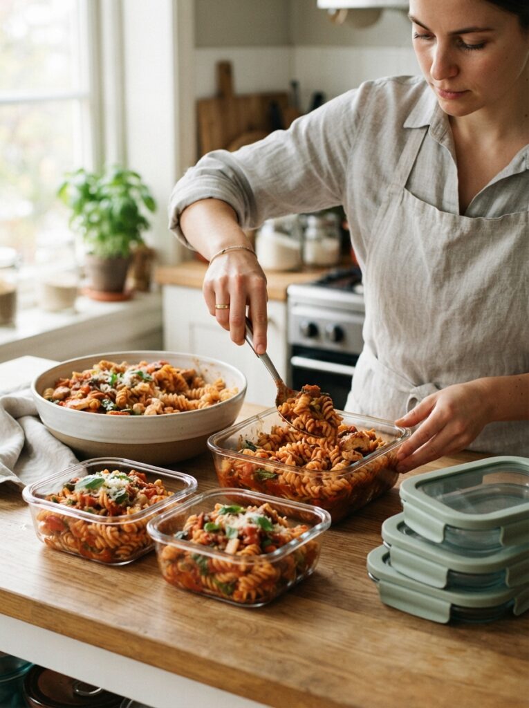 One-Pot Pasta Dinners for Busy Weeknights: 8 Easy Recipes 11 One-Pot Pasta Dinners for Busy Weeknights: 8 Easy Recipes One-pot pasta portioned into glass meal-prep containers