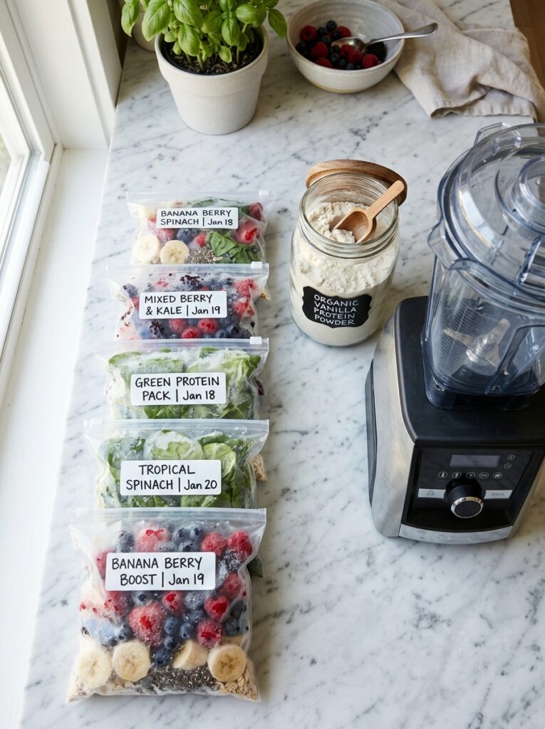 High-Protein Breakfast Ideas for Meal Prep 8 High-Protein Breakfast Ideas for Meal Prep Freezer bags of frozen fruit for protein smoothie packs