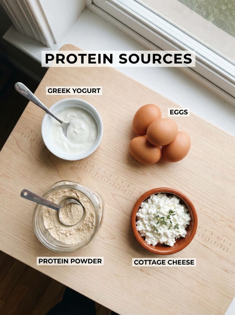 High-Protein Breakfast Ideas for Meal Prep 3 High-Protein Breakfast Ideas for Meal Prep Flat lay comparing high-protein breakfast sources including eggs, Greek yogurt, and protein powder