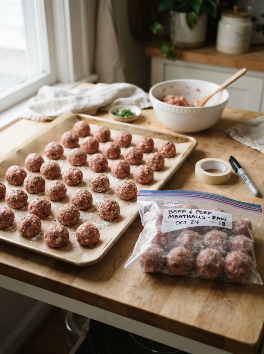 Freezer Meal Prep: 15 Recipes to Stock Your Freezer 5 Freezer Meal Prep: 15 Recipes to Stock Your Freezer Raw meatballs on a parchment-lined tray ready to freeze