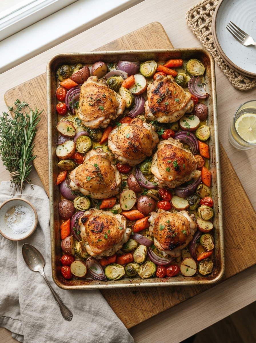 Budget Dinner Recipes Under $10 7 Budget Dinner Recipes Under $10 Sheet pan of roasted chicken thighs with seasonal vegetables