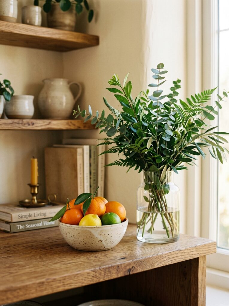 Open Shelving Kitchen Ideas: A Complete Styling and Installation Guide 18 Open Shelving Kitchen Ideas: A Complete Styling and Installation Guide Open shelf styled with a bowl of citrus fruit and fresh greenery