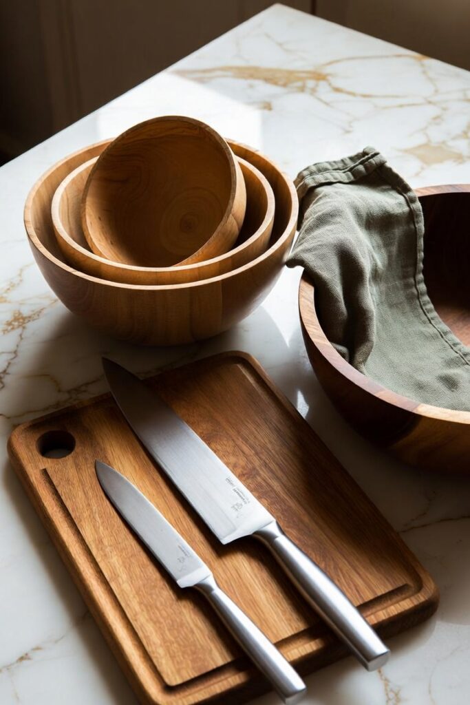 Kitchen Tools Every Home Cook Needs: The Budget-Friendly Starter Kit 2 Kitchen Tools Every Home Cook Needs: The Budget-Friendly Starter Kit Wooden nesting mixing bowls and a chef's knife and paring knife on a wood cutting board