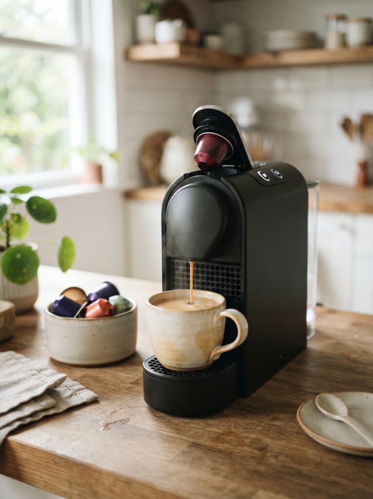 Best Coffee Makers for Small Kitchens: A Space-Smart Buying Guide 4 Best Coffee Makers for Small Kitchens: A Space-Smart Buying Guide Small single serve pod coffee machine on a counter