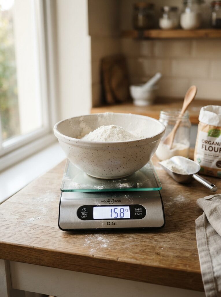 Digital kitchen scale weighing ingredients as a gift