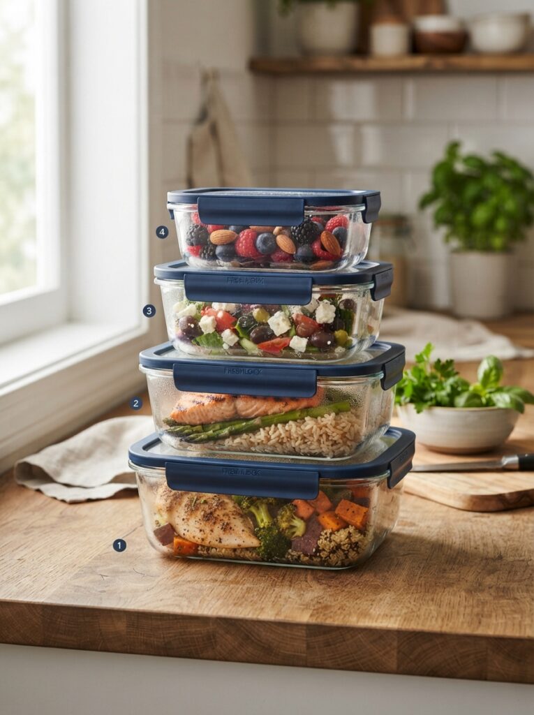 Glass meal prep container set as a gift with snap lids