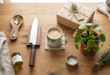 Appealing flat lay of assorted kitchen gift items