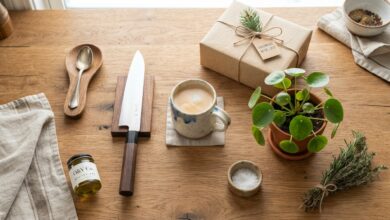 Appealing flat lay of assorted kitchen gift items