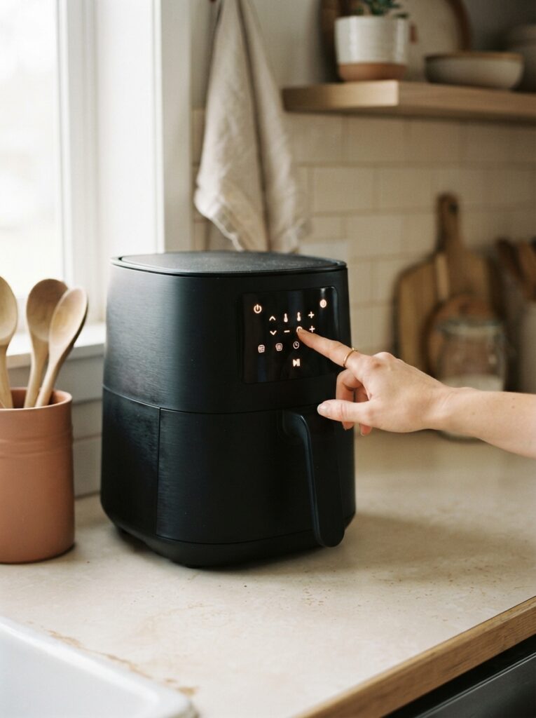 Best Air Fryers of 2026: Top Picks for Every Budget and Size 3 Best Air Fryers of 2026: Top Picks for Every Budget and Size A hand pressing the touch control panel on a black air fryer